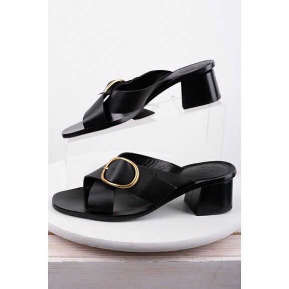 Massimo Dutti Womens Black Leather Buckled Sandals - Picture 4 of 8